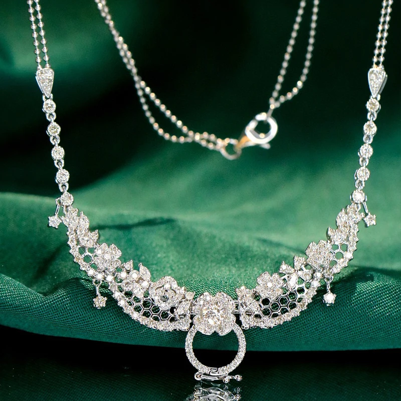 Sd936a85a18034e4098ed8183ff497082p Aazuo Real Jewelry 18K White Gold Real Diamonds 1.7ct Luxury Flower Necklace For Woman Senior Party Charm Jewelry Gift Real Gold