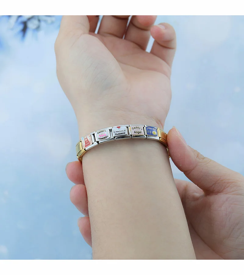 Sdd19d4b9f82546a193d4310259e3d6e6R Hapiship 2023 New Fashion Friend Daddy's Angel Charm Italian Links Fit 9mm Bracelet Stainless Steel Jewelry DIY Making DJ608
