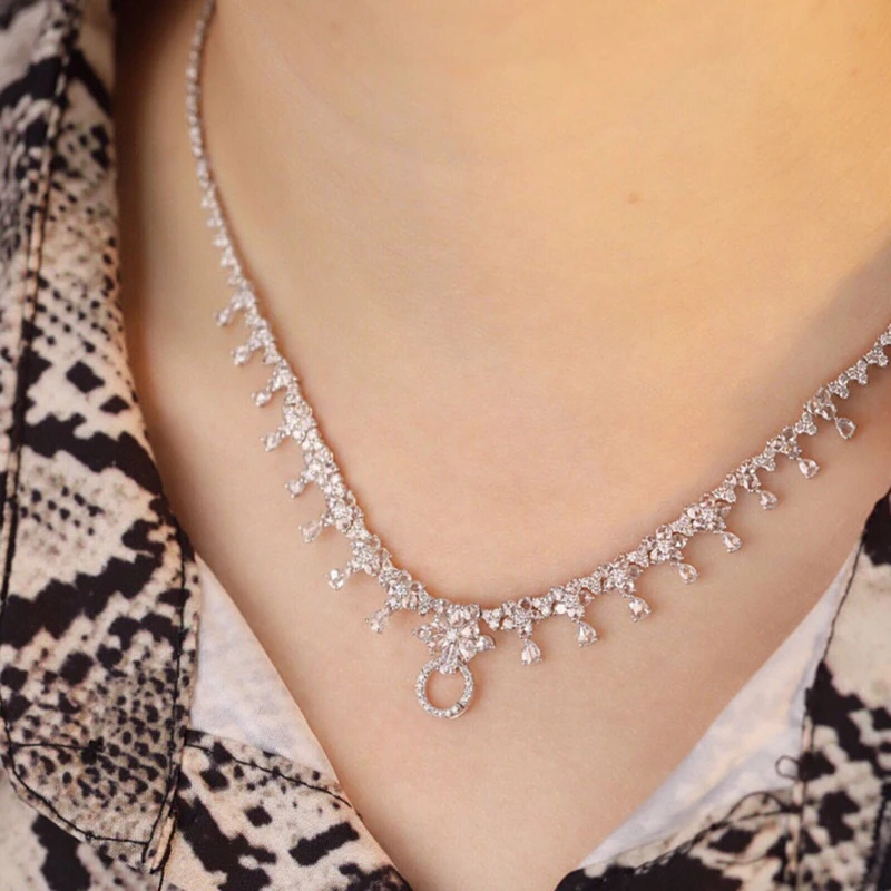 Sddbad0cfa9fd4d4da615b8f4dfe3b30da Aazuo Premium jewelry 18K Pure White Gold Real Diamond 5.0ct Luxury Necklace Gifted For Women High Class Banquet Party Au750