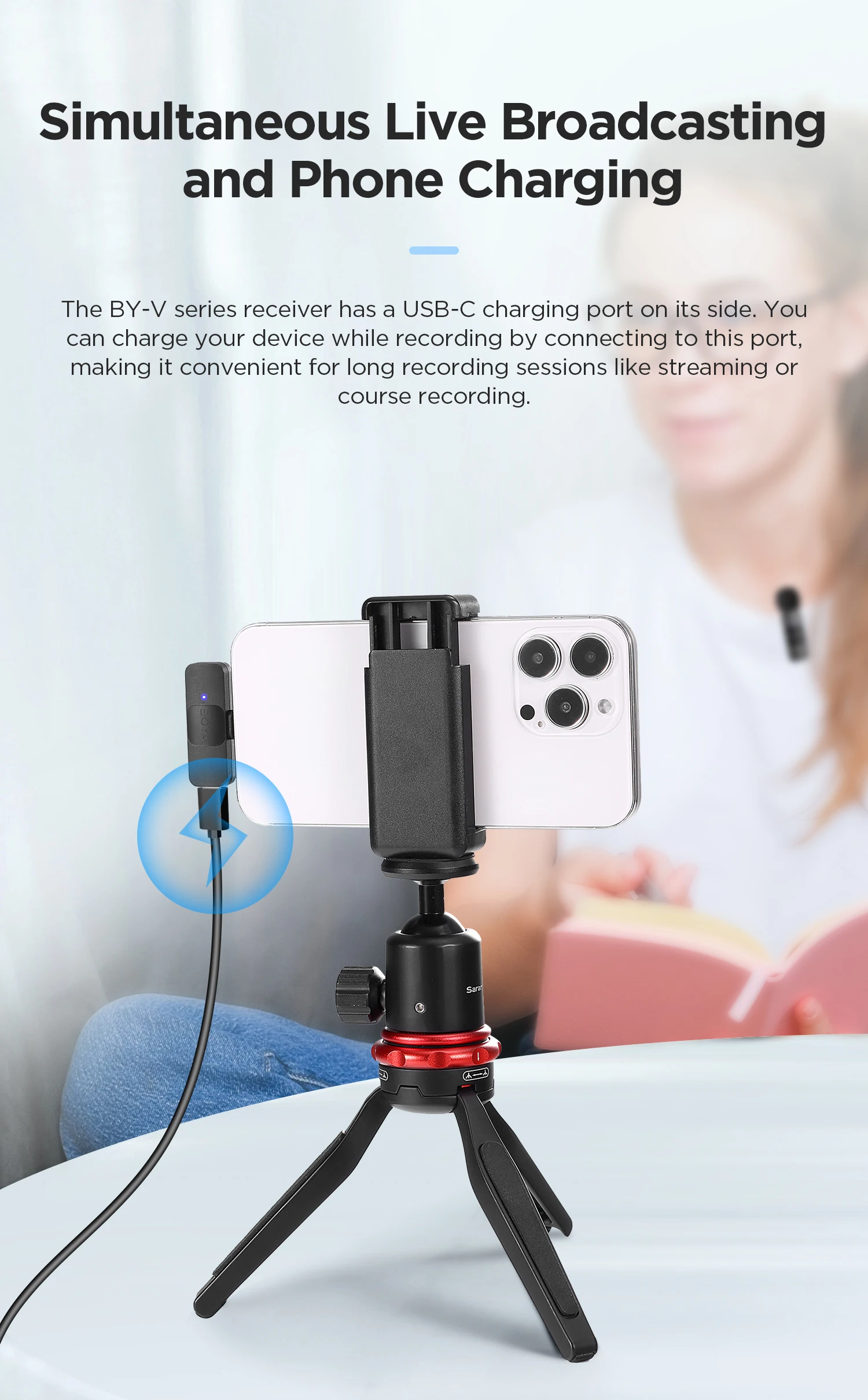 Se73fc399c5f14e8da20a353ba68e8ad4T BOYA BY-V Wireless Lavalier Lapel Microphone for iPhone Android Cell Phone PC Computer Laptop Youtube Recording Streaming Vlog