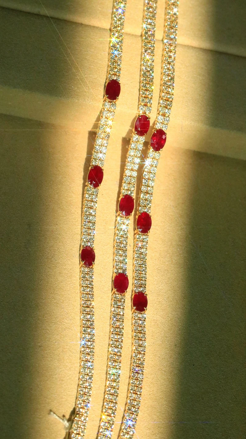 KUGG 18K Rose Gold Bracelet Luxury Real Natural Diamonds 3.25carat Shiny Ruby Fine Classic Shape Jewelry for Women Birthday Gift