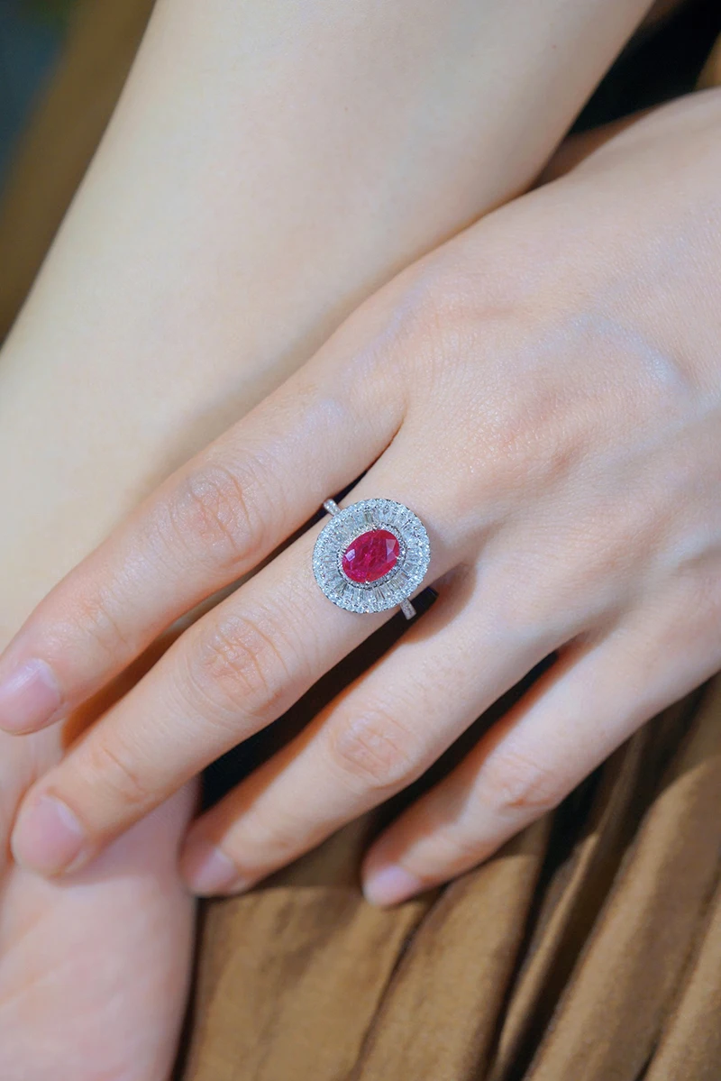 Sebabf82c81a64b3790b7cbc2209e00e8t LUOWEND 18K White Gold Rings Luxury Oval Design Natural Ruby Real Diamond Engagement Ring for Women High Wedding Jewelry
