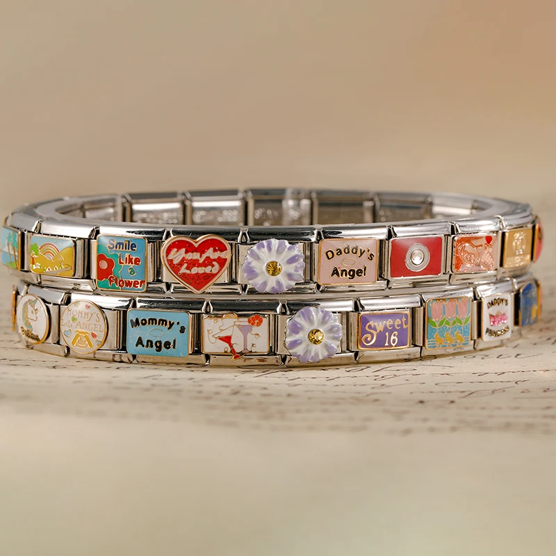 See9c2a4b99014b928baf4336381ba1e4J Hapiship 2023 New Fashion Friend Daddy's Angel Charm Italian Links Fit 9mm Bracelet Stainless Steel Jewelry DIY Making DJ608