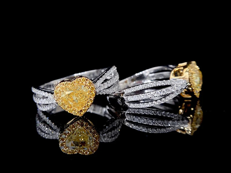 Sf015350873e040f5ac2a65ea50caaafbw LUOWEND 18K White Gold Rings Romantic Heart Design Real Natural Yellow Diamond Engagement Ring for Women High Wedding Jewelry