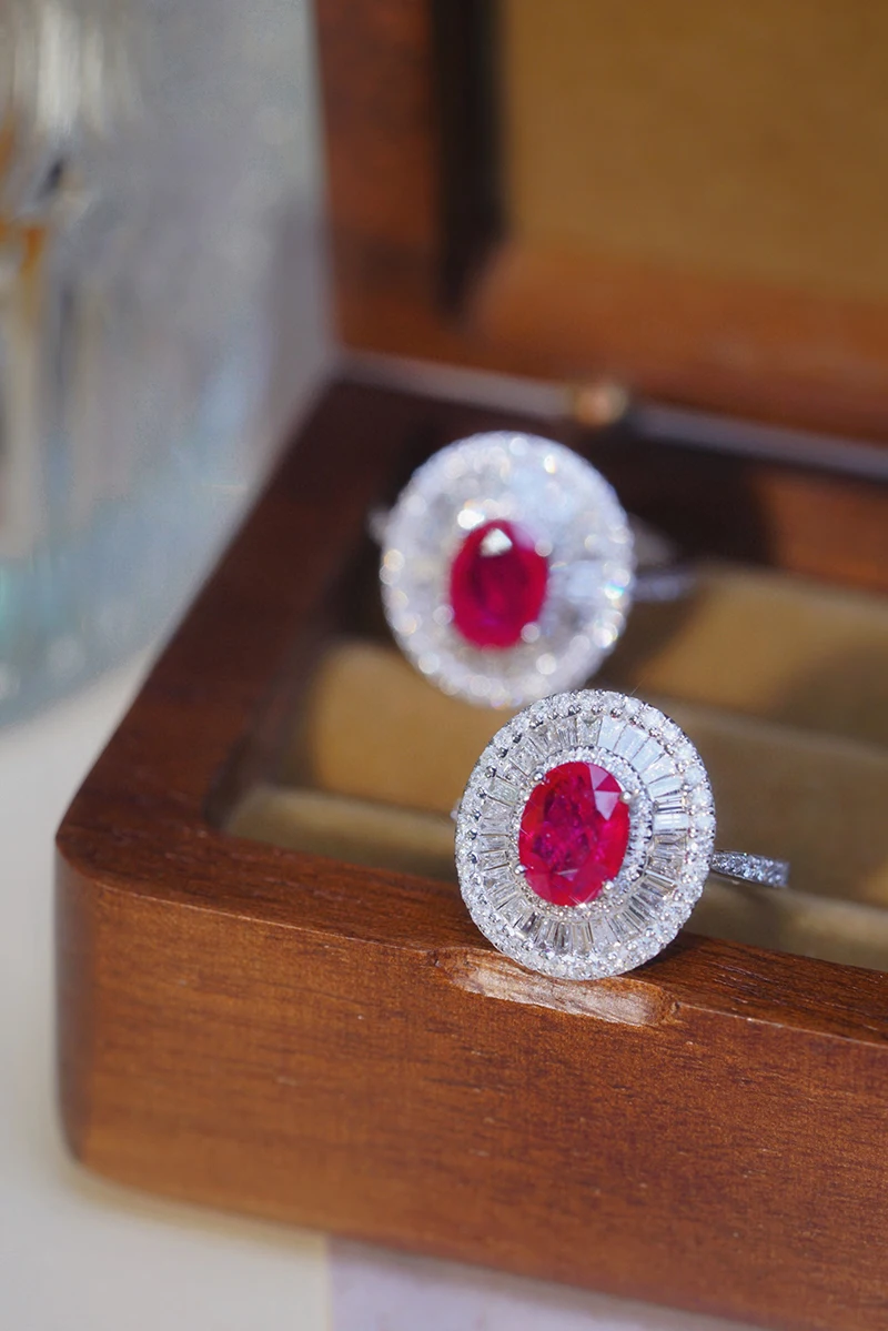 Sf72b3949602149d89fc305ae03796bc4k LUOWEND 18K White Gold Rings Luxury Oval Design Natural Ruby Real Diamond Engagement Ring for Women High Wedding Jewelry