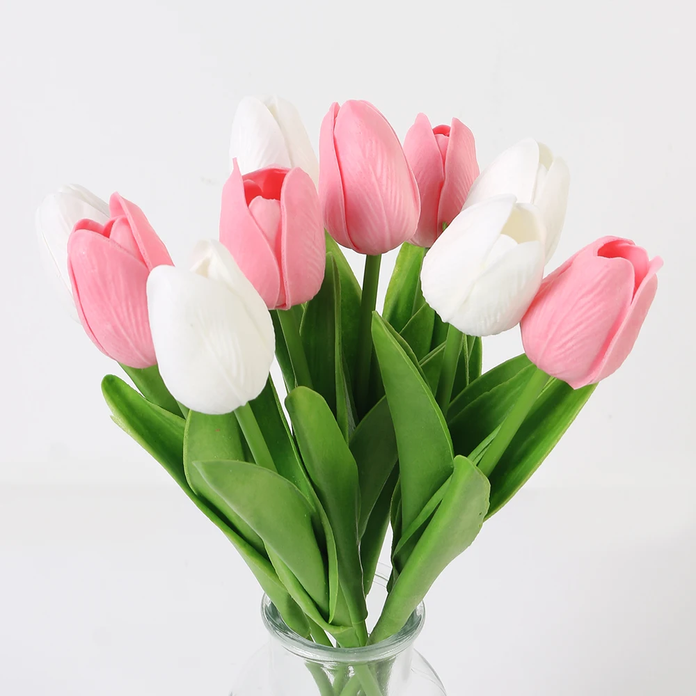 Sf75ffdbf7bce4889bb44346fc9af484dO 10Pcs Tulip Artificial Flowers Bouquet 29cm Real Touch PE Fake Flowers for Wedding Decoration Ceremony Decor Home Garden Decor