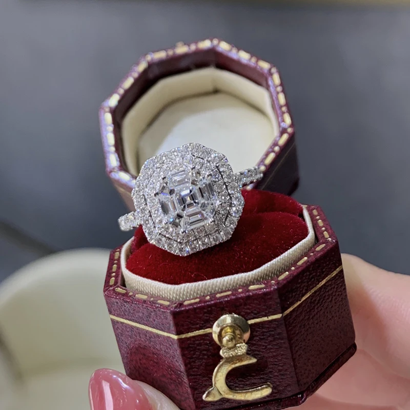 Sfaccebb6db3e42419c5095cc11bea008F LUOWEND 18K White Gold Fine Natural Diamonds 0.55carat Jewelry Classic Style Rings for Women Engagement Party