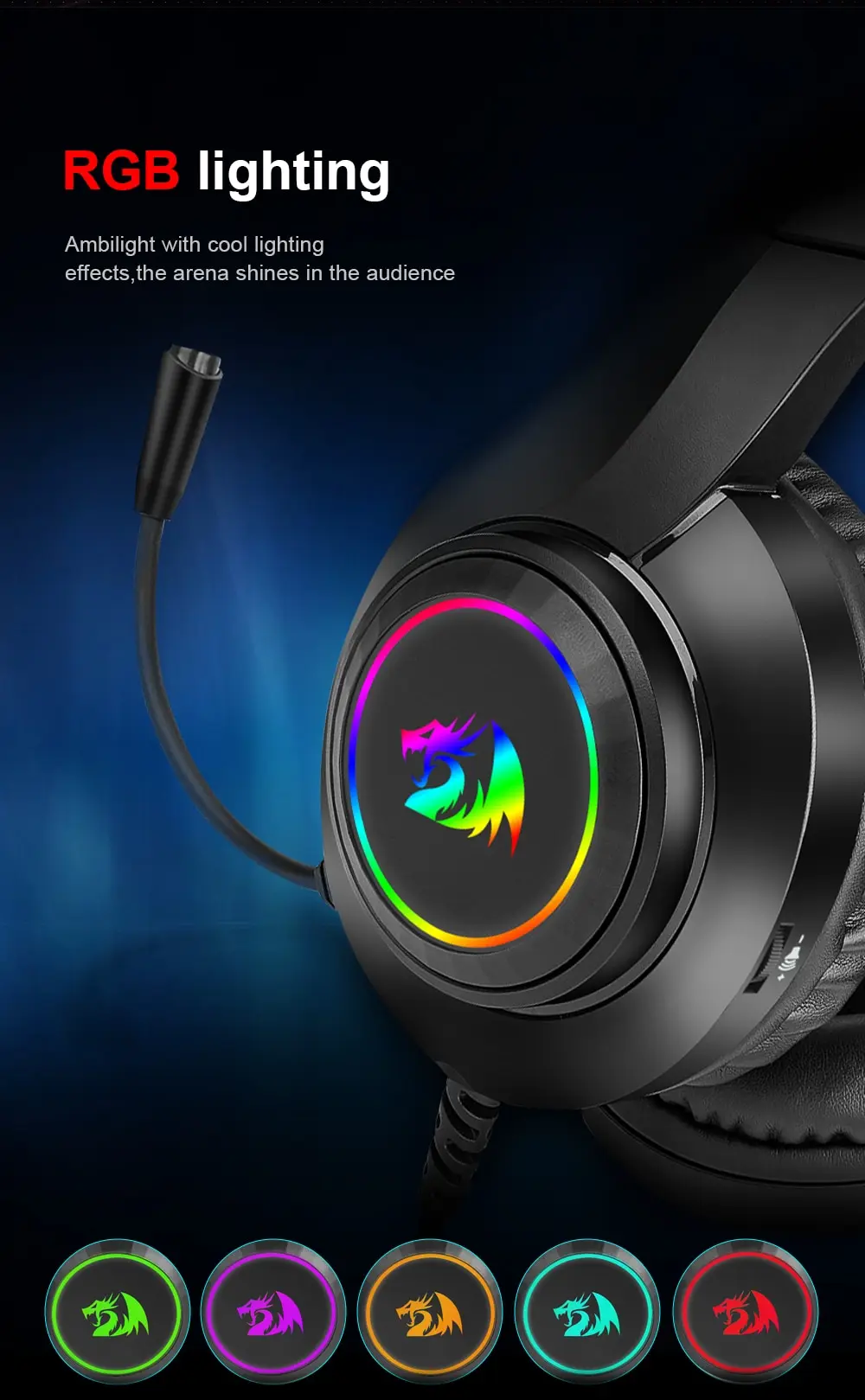 Sfb7a4122ac65404a8e4cd06d79d461a6j REDRAGON HYLAS H260 RGB Gaming Headphone,3.5mm Surround Sound Computer PC Headset Earphones Microphone for PS4 Switch Xbox-one