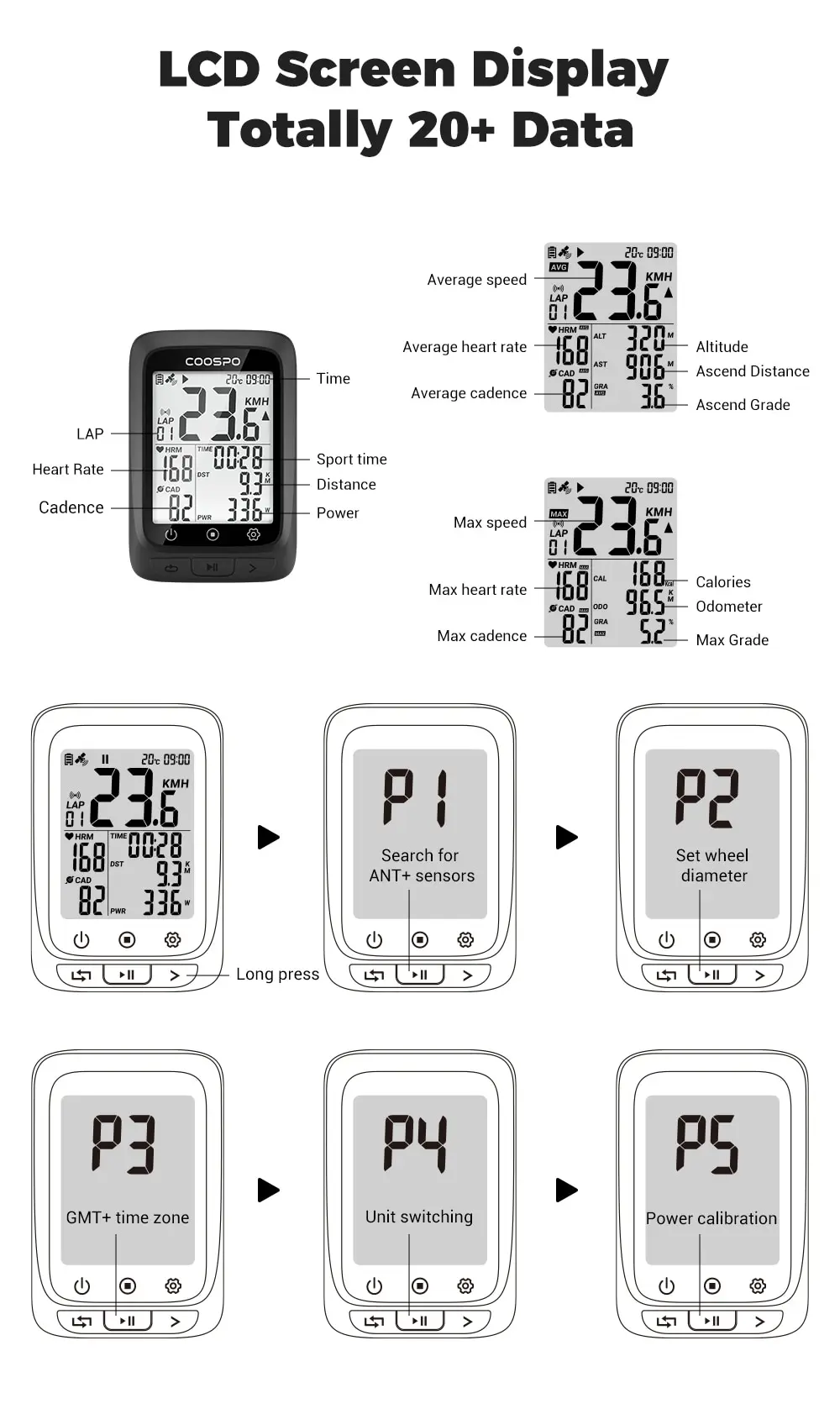 Sfbf02bb42b0b4ebc921ac72b0233aa465 COOSPO BC107 Bike Computer GPS Wireless Bicycle Cycling Odometer Speedometer 2.4"FSTN Bluetooth5.0 ANT Waterproof GPS BDS