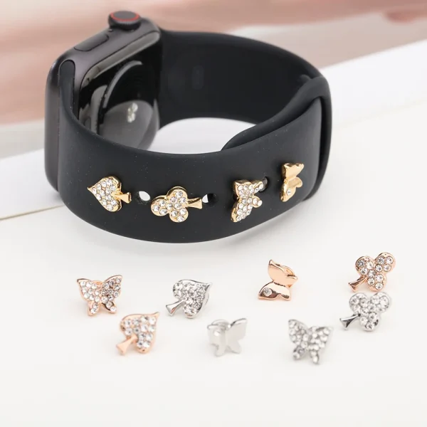 Silicone Strap Jewelry Charms for iWatch series 7 6 5 3 se/Galaxy watch 4/Classic Bracelet Metal decoration for Apple watch Band - Image 2