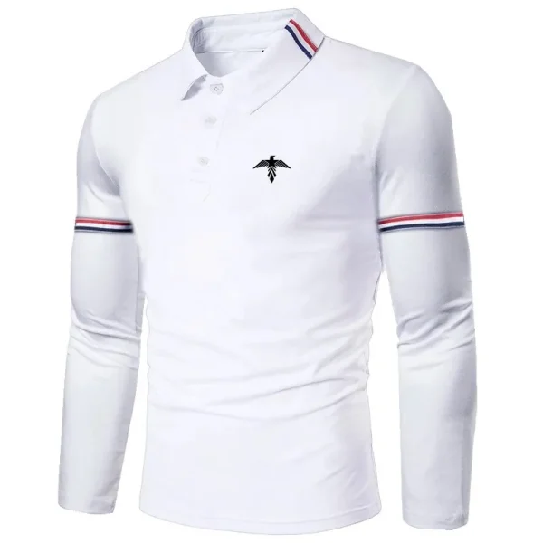 Spring men's long sleeved shirt, fashionable printed men's polo shirt with collar - Image 4
