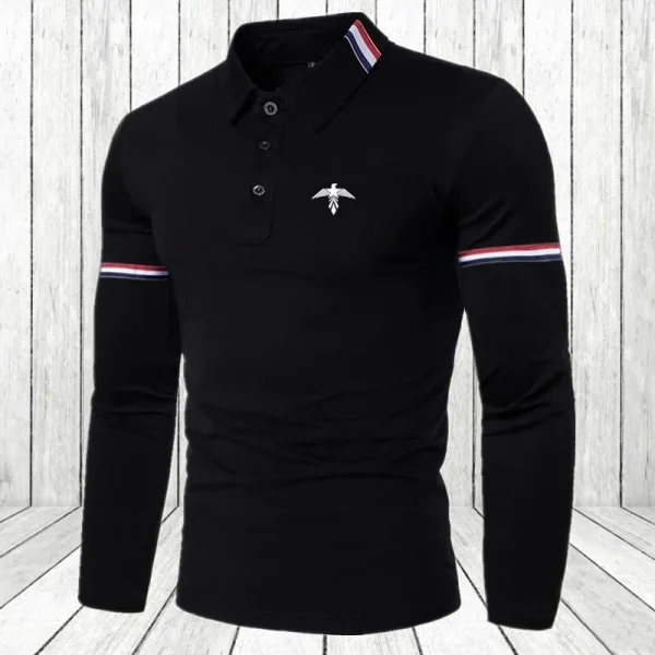 Spring men's long sleeved shirt, fashionable printed men's polo shirt with collar