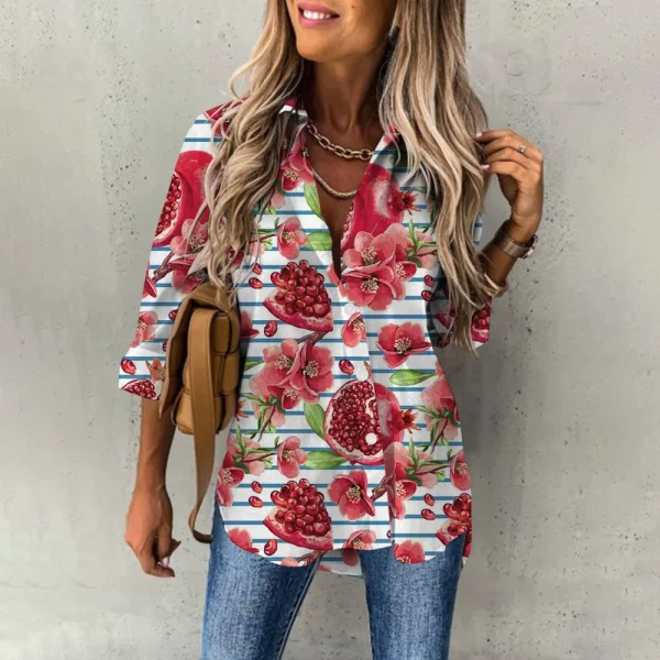 Summer Women's Hawaiian Shirts Hawaii Beach Print Fashion Resort Clothes Polo Collar Long Sleeve Blouse Tops Spring Plus Sizes - Image 5