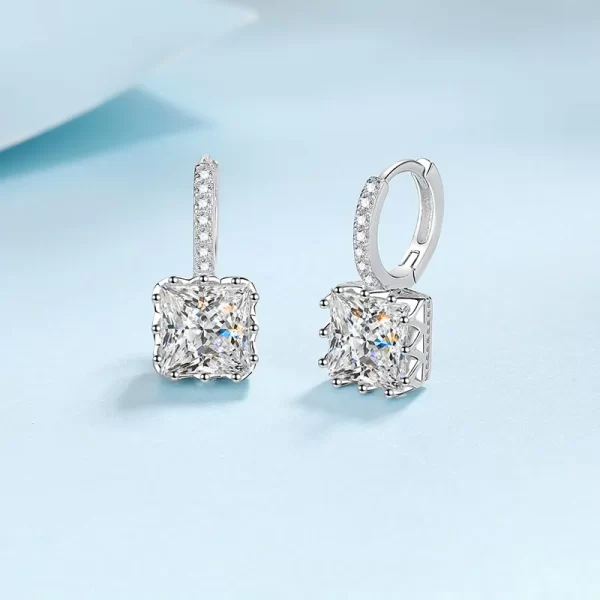 Temperament Platinum PT950 women's princess square 1/2/4ct Moissanite Diamond brilliant drop earrings fine jewelry ladys gift - Image 2