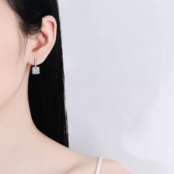 Temperament Platinum PT950 women's princess square 1/2/4ct Moissanite Diamond brilliant drop earrings fine jewelry ladys gift - Image 3