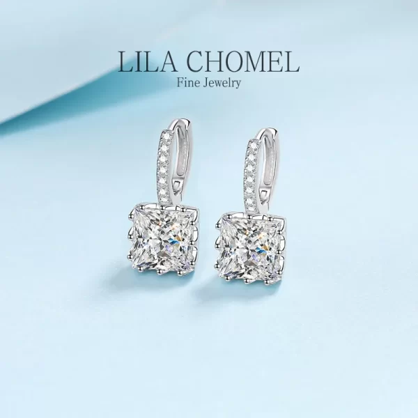 Temperament Platinum PT950 women's princess square 1/2/4ct Moissanite Diamond brilliant drop earrings fine jewelry ladys gift