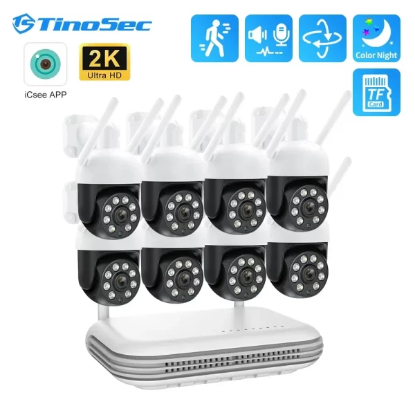 TinoSec PTZ 4MP WIFI Video Surveillance Kit Two Way Audio House Protection IP Cam NVR Kit Video Wireless Security Camera System