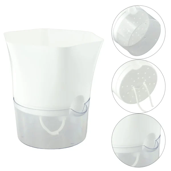 Transparent Double Layer Plastic Flower Pot Hydroponic Home Vase Self Watering Flowerpot Cotton Rope Watering Small Plant Pot - Image 4