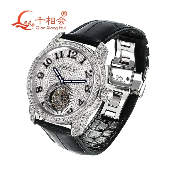 Transparent movement Full Moissanite Luxury Watch For Men mechanical Wristwatch Hip Hop Iced Out Moissanite Men Jewelry Watch - Image 2
