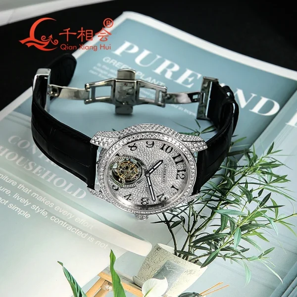 Transparent movement Full Moissanite Luxury Watch For Men mechanical Wristwatch Hip Hop Iced Out Moissanite Men Jewelry Watch - Image 4