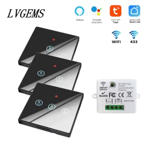 Tuya Wireless Wifi Smart Switch 1/2/3 Gang Touch Glass Panel Smart Home Improvement inteligent Module Supports Google Home Alexa