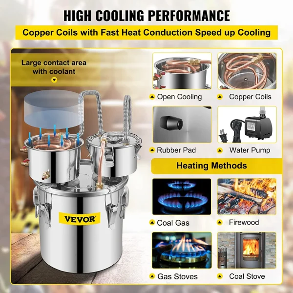 VEVOR 12L 20L 30L 50L Alcohol Brewing Distiller DIY Moonshine Apparatus Stainless Steel Still Whisky Beer Brandy Home Appliance - Image 4