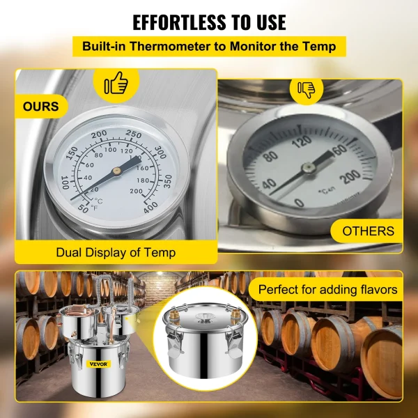 VEVOR 12L 20L 30L 50L Alcohol Brewing Distiller DIY Moonshine Apparatus Stainless Steel Still Whisky Beer Brandy Home Appliance - Image 5
