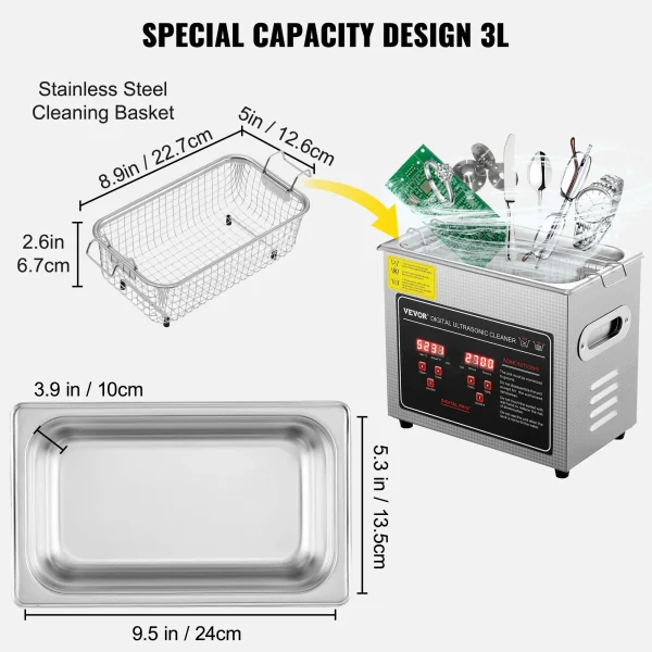VEVOR 2L 3L 6L 10L 22L 30L Ultrasonic Cleaner Stainless Steel Portable Heated Cleaning Washing Machine 5 VEVOR 2L 3L 6L 10L 22L 30L Ultrasonic Cleaner Stainless Steel Portable Heated Cleaning Washing Machine Ultrasound Home Appliance