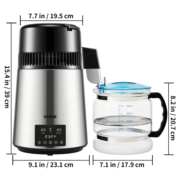 VEVOR 4L Water Distiller Purifier Filter Dispenser Drinking Bottle Softener Dual Temp Display Overheat Protection Home Appliance - Image 6