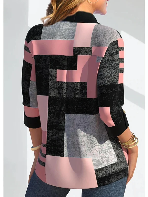Women's Shirt Blouse Color Block Yellow Pink Blue Print Button Long Sleeve Casual Fashion Shirt Collar Fit Spring & Fall Tops - Image 2