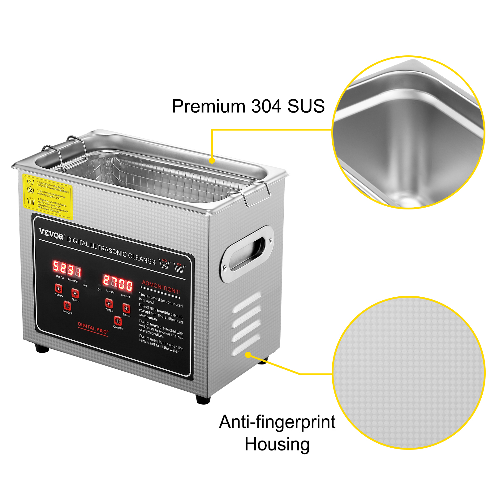 ultrasonic cleaner m100 5 VEVOR 2L 3L 6L 10L 22L 30L Ultrasonic Cleaner Stainless Steel Portable Heated Cleaning Washing Machine Ultrasound Home Appliance